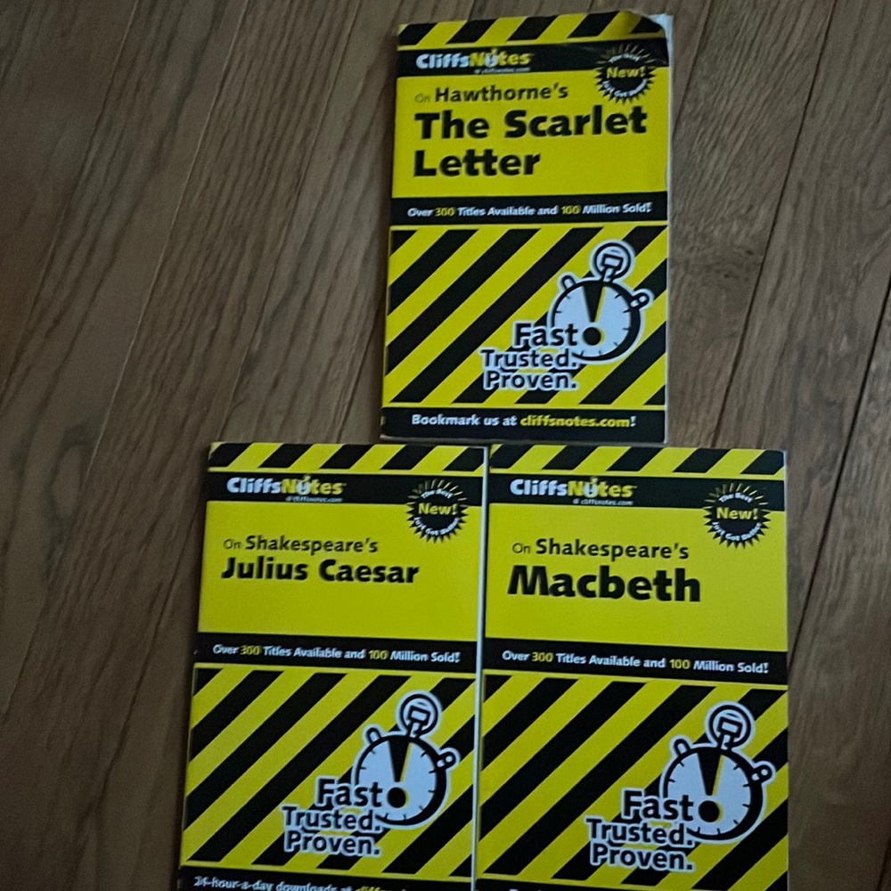 CliffsNotes 3 titles Shakespeare and Hawthorne. Like new with tags. No rips